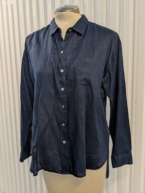 J JILL love linen navy button front shirt M P